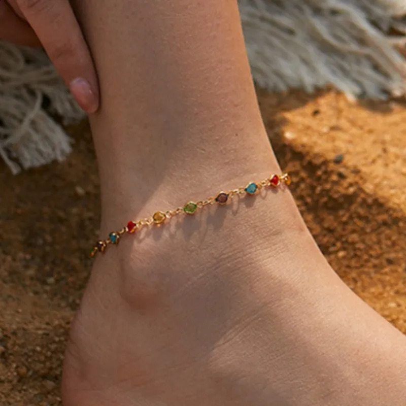 Gold Color Boho Rainbow Anklet for Women Summer Beach Beads Foot Chain Vocation Jewelry Gifts 250114