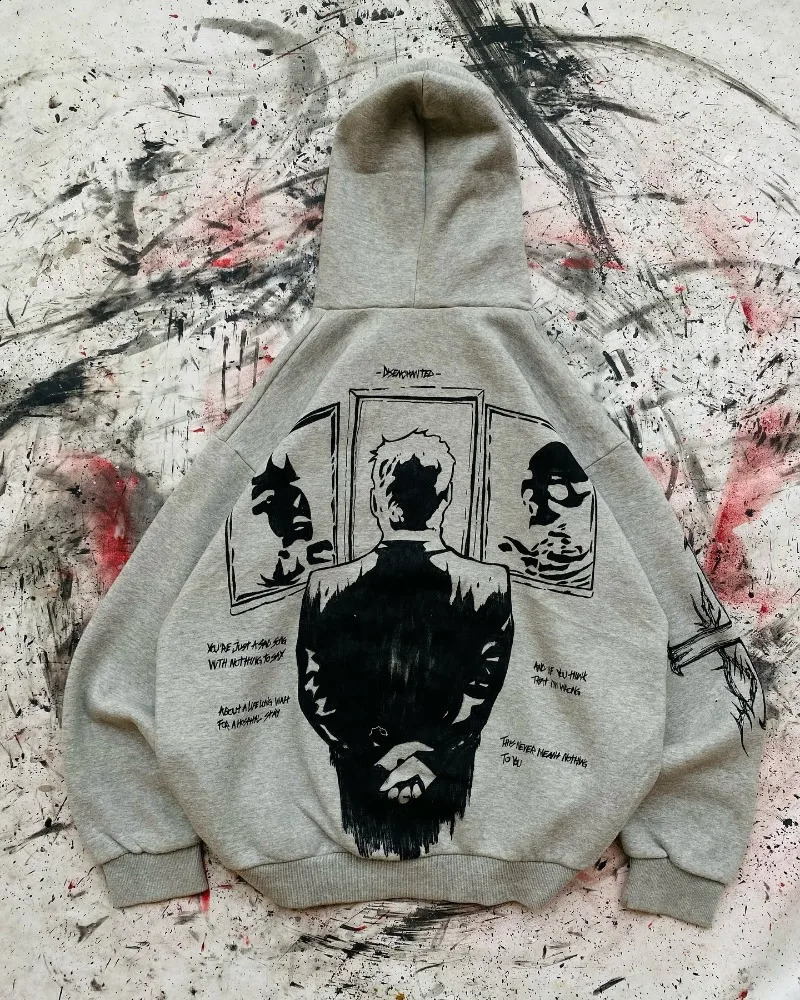 2025 cross rivets n hoodie Harajuku fashion high street women Y2k anime print trend retro oversized sweatshirt 250113