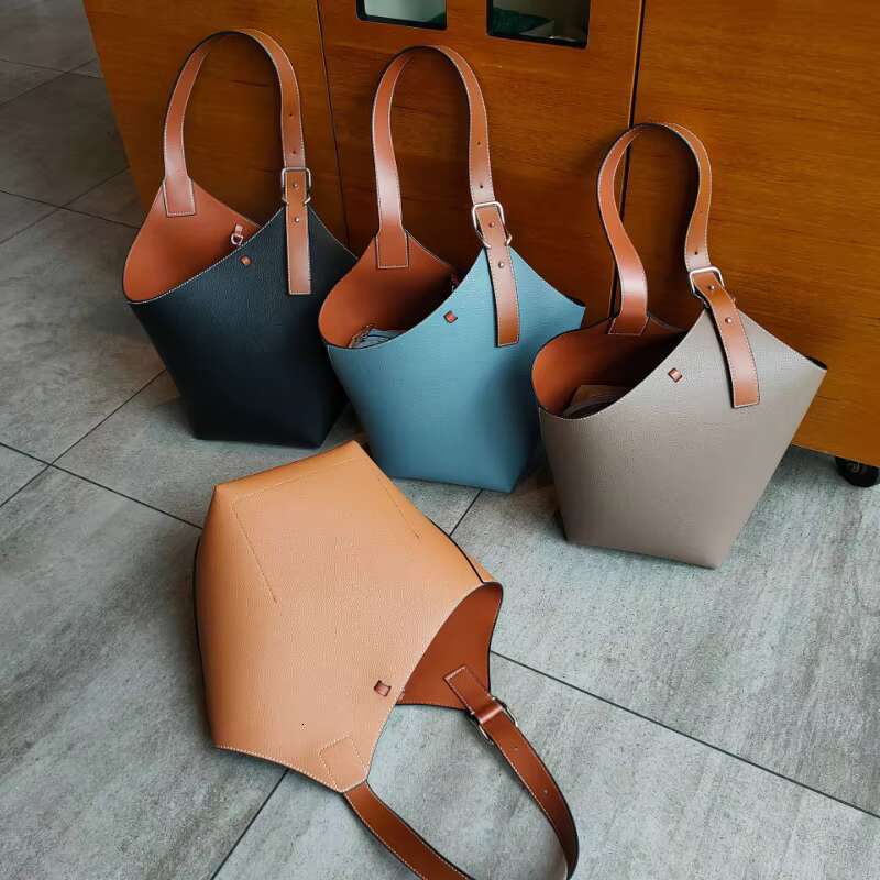 Fashion Underarm Oneshoulder Women's High Quality Genuine Leather Handbag Retro Design Tote Ladies Casual Bucket Bag