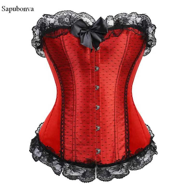 Sapubonva pink tight corset top lace decoration satin top clothing womens styling Victoria Flower Princess Red W250120