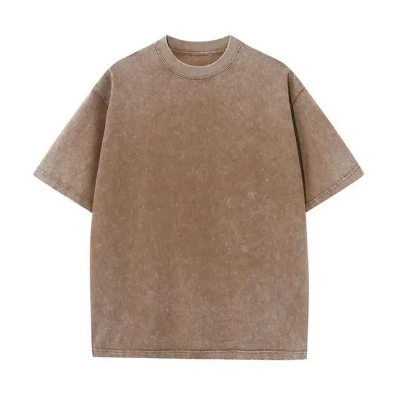 230G Cotton Retro T-shirt Drop-shoulder Sleeve Men Women Vintage Short-sleeve T Shirts Solid Color Hip Hop Loose Tees W250117