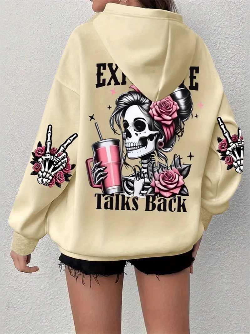 Y2K Skull Print Super Large Hoodie Harajuku Style Loose Fit Pullover Sweatshirt for Women Kawaii Gothic Casual Street Clothing W250117