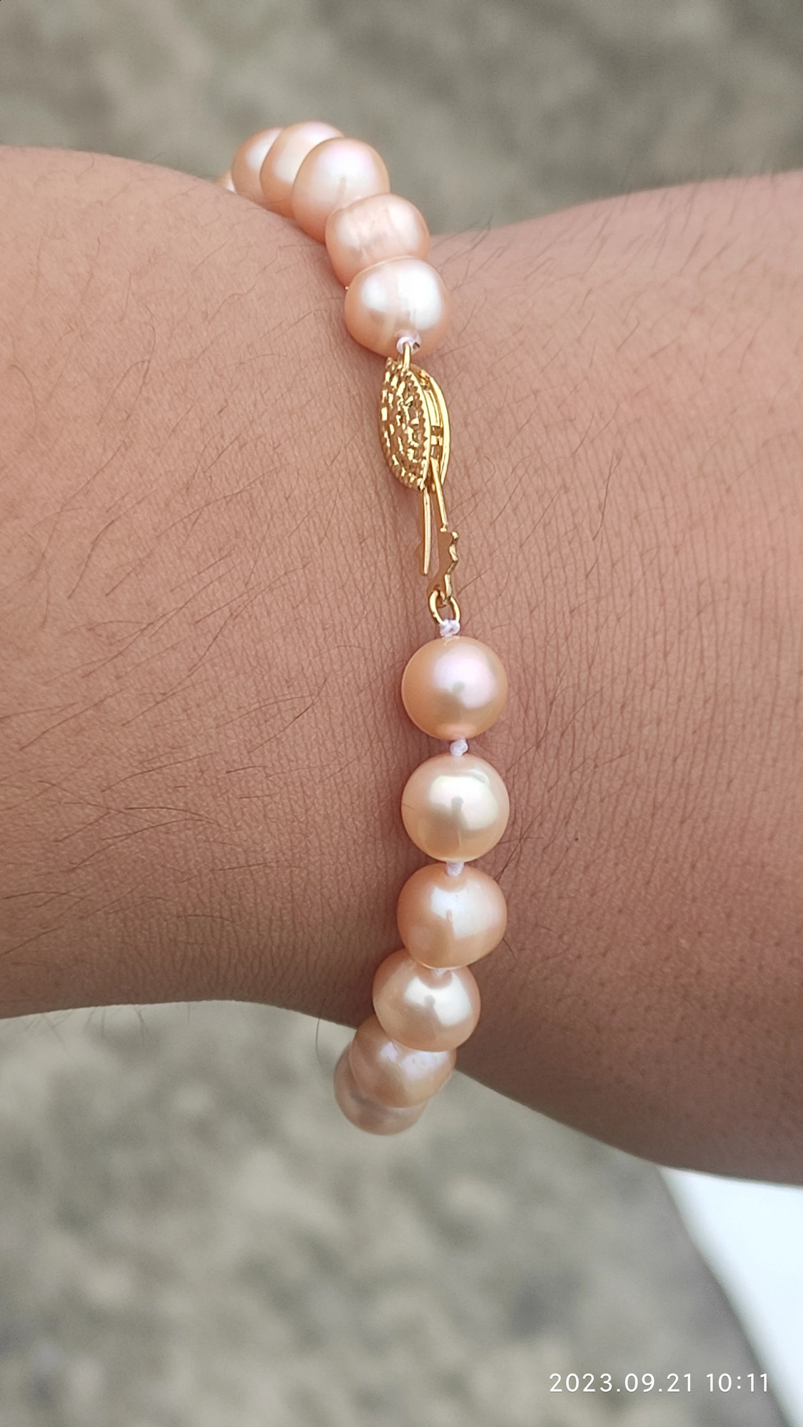 Customized size AAA9-10mm circular natural akoya pink pearl bracelet 7.5-8inch 250121
