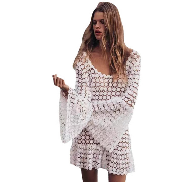 2025 New Women's Designer Sexy Round Neck Long Sleeved Beach Skirt