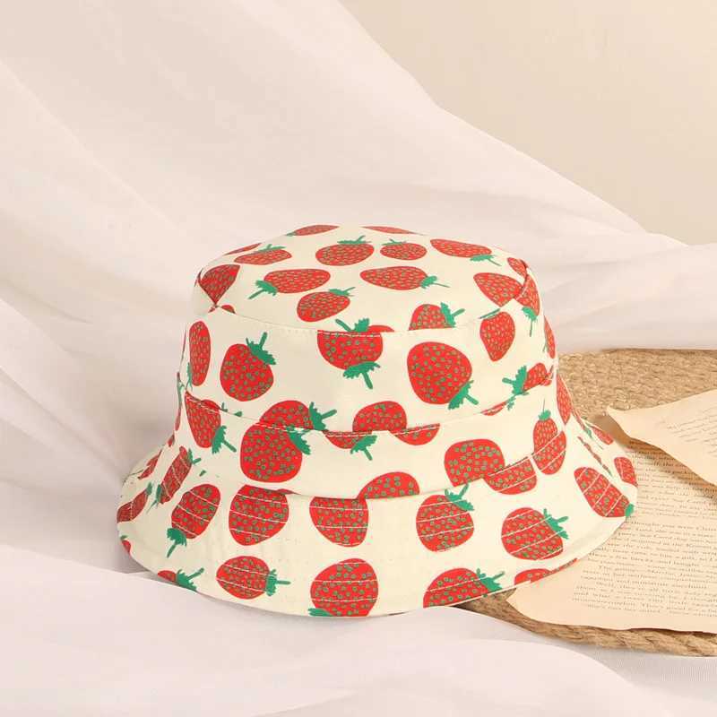 Summer Baby Hat Strawberry All Over Hat Family Look Cotton Bucket Cap Womens Sun Hat M250121