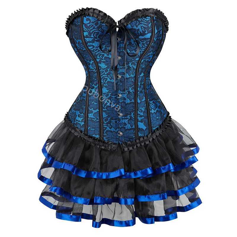 Corset Dress Tutu Skrits Set Overbust With Lace Costume Party Sexy Burlesque Ladies Outfit Plus Size Gothic Halloween Red Black W250120