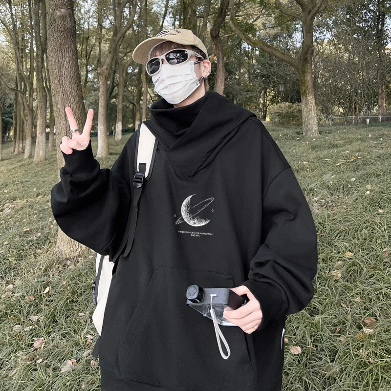 Moon Graphic Printed Ninja Hoodies Hombre Japanese Style Streetwear Turtleneck Sweatshirts Autumn Hip Hop Y2K Oversize Hoodie 250109Z