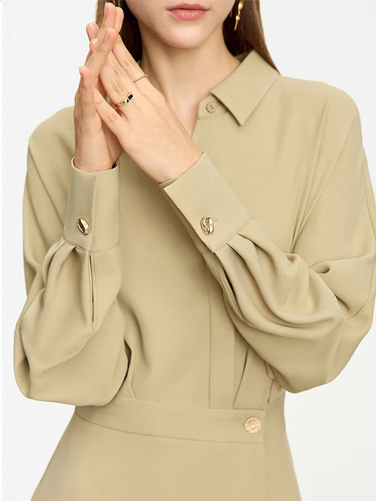 AMII Minimalist French Long-sleeve Shirt Dress for Women Autumn A-line Office Lady Solid Midi Dresses Vestidos 12343290 250122