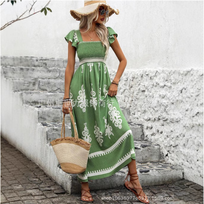 2025 Spring/summer New Women's Designer Vacation Style Printed Lace Up Sexy Dress Beach Skirt