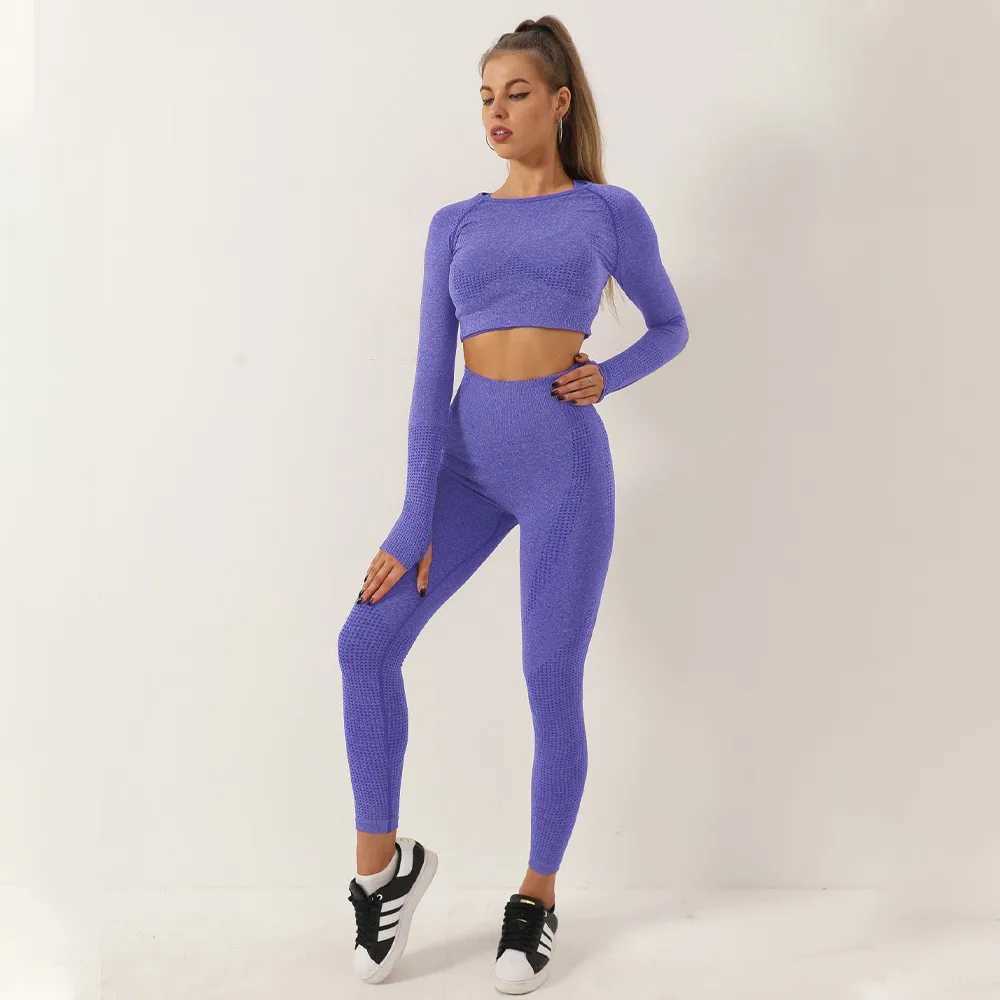 2pcs Women Seamss Yoga Set Sport Suit Gymwear Workout Clothes Long Seven Gym Crop Top High Waist ggings Fitn Sports Wear W250121