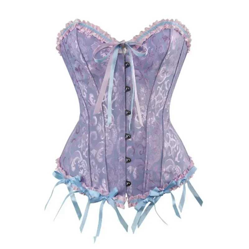 Corset Top Bustier Plus Size Women Gothic Overbust Corset Sexy Lace up Floral Lingerie Vintage Victorian Fashion Black Pink W250120
