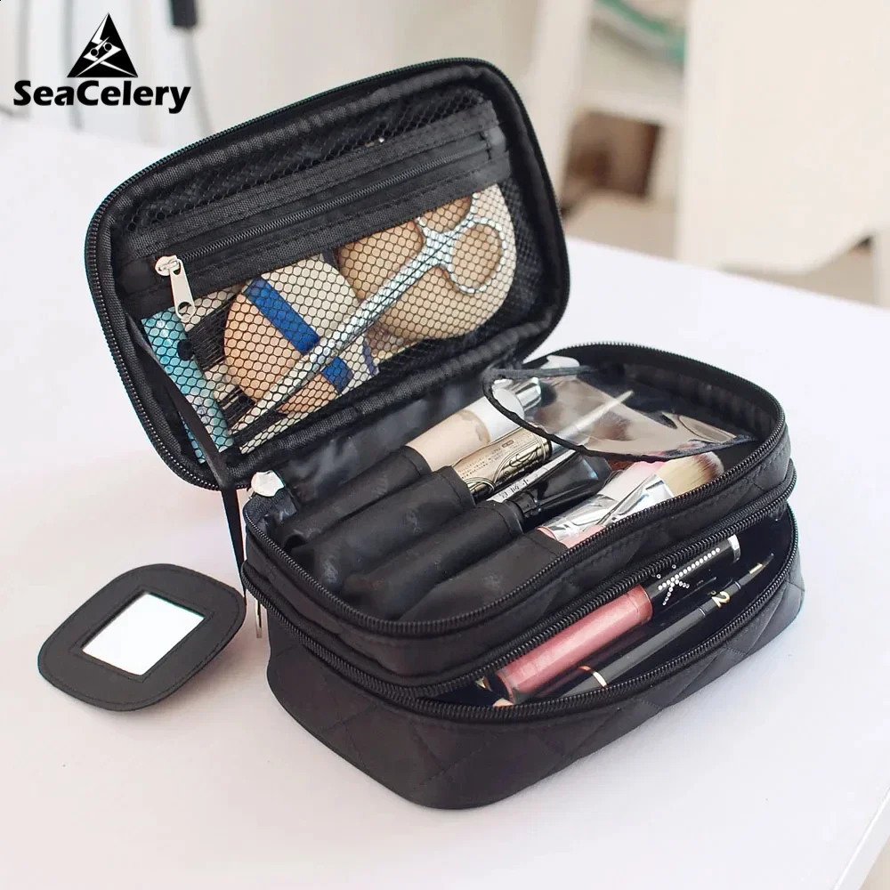 Makeup Bag Small Grid 2-Layer Cosmetic Storage Bags Womens Fashion Portable cosmetic bag Travel Essential Wash Bag 250120