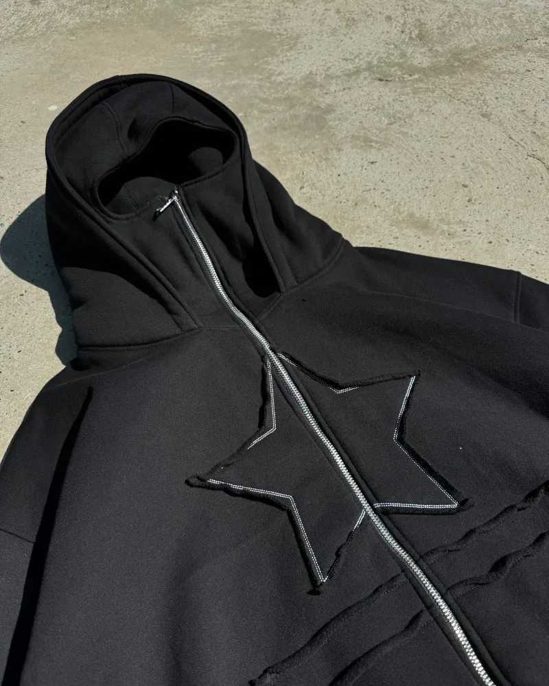 Y2K Harajuku New Fashion Star Embroidery Patch Zipper Hoodie Women Streetwear Vintage Hip-hop Popular Couple Sports Sweater Coat W250117