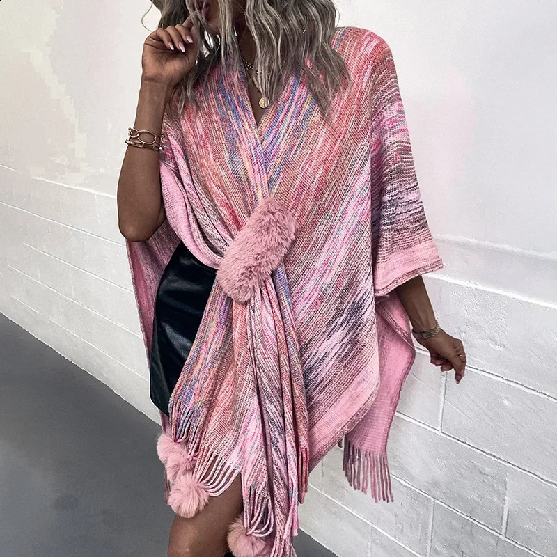 Shawl Cardigan Coats Women Sweaters Full Sleeve Tassel Cloak Coat Capes Elegant Splice Open Stitch Ponchos Autumn Winter 250121