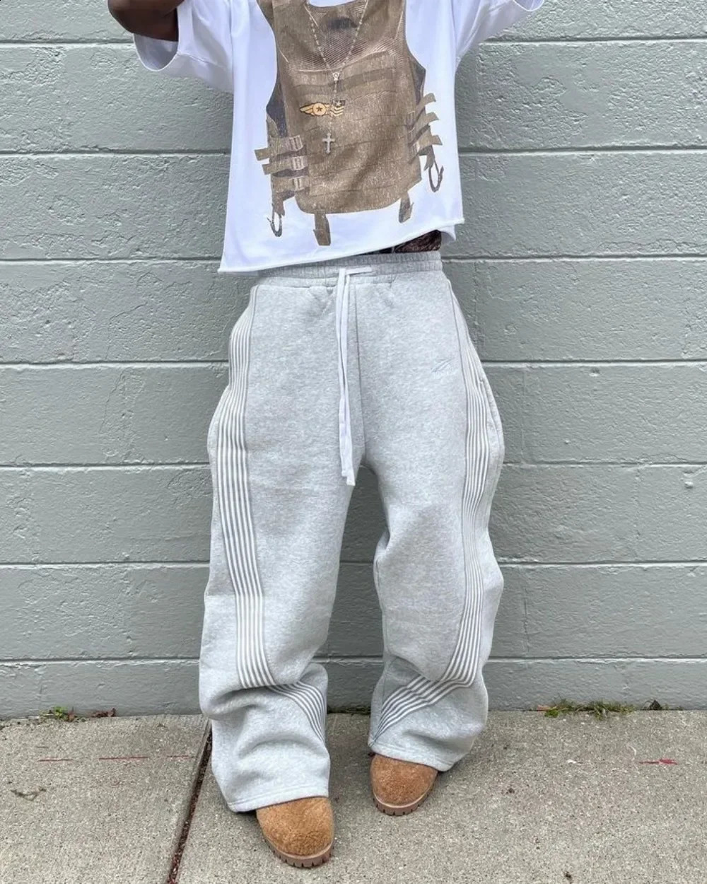 Y2k Street Harajuku Trendy Oversized Trousers Loose Casual Wide Leg Pants Women American Retro Striped Knitted Men 250122