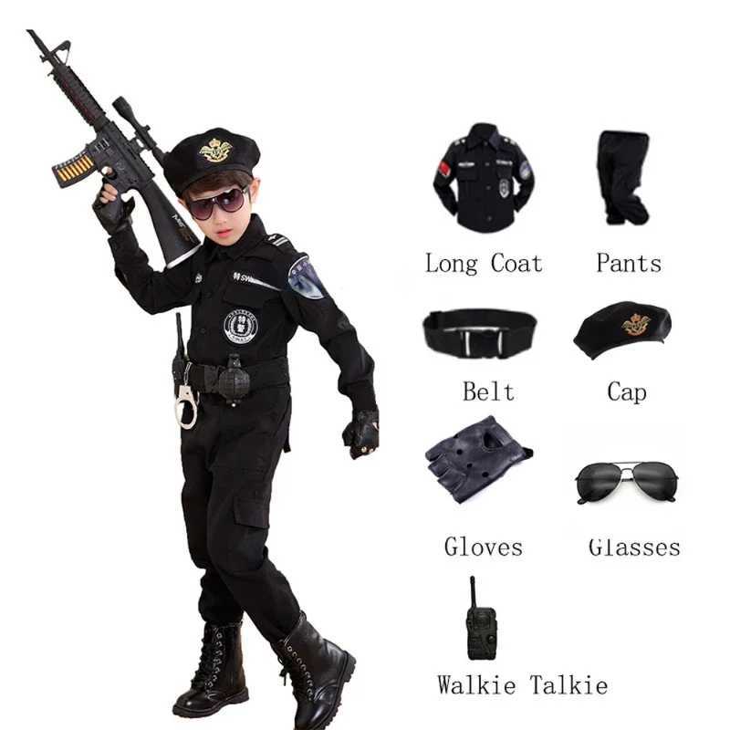 Cosplay Children Policeman Costumes Kids Christmas Party Carnival Police Uniform Halloween Boys Army Policeman Clothing Gift Set W250117