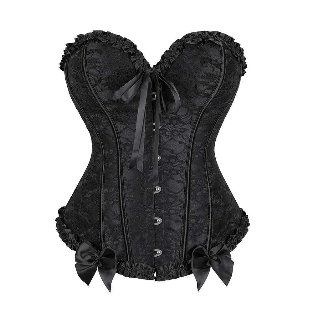 Women Corset Plus Size Lace-up Bustiers Top Sexy Overbust Vintage Flower Print Lingerie Corset Lace Corset Black Red Blue W250120