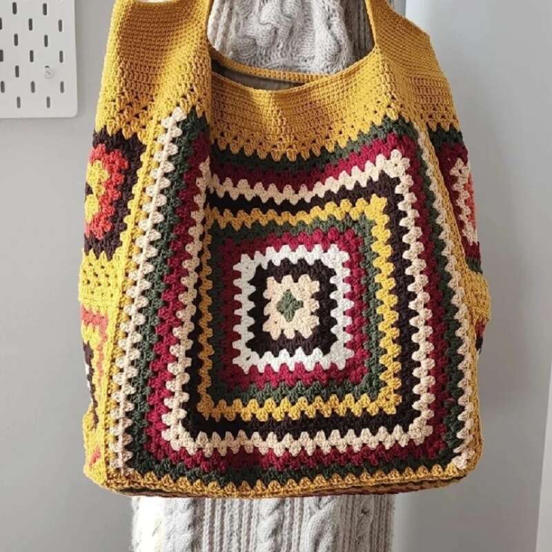Tejiendo A Mano Hombro Gran Capacidad Bolsas Compras Para Mujeres Con Patrones Abuela, Bolsos De Playa Simple