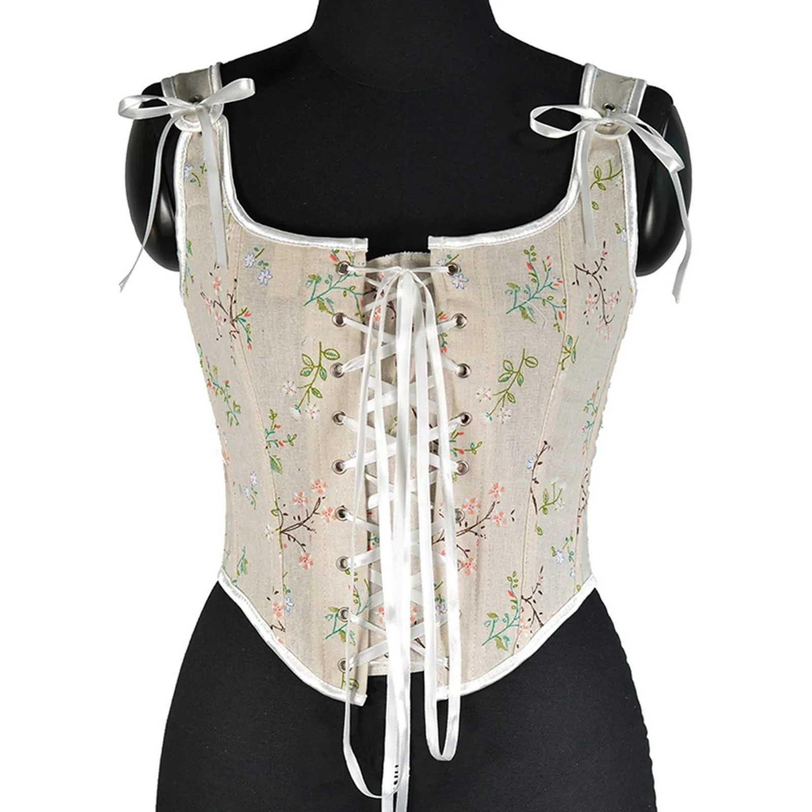 Retro French womens Bustier corset sexy lace print up push corset party clothing corset Y2k womens corset W250120