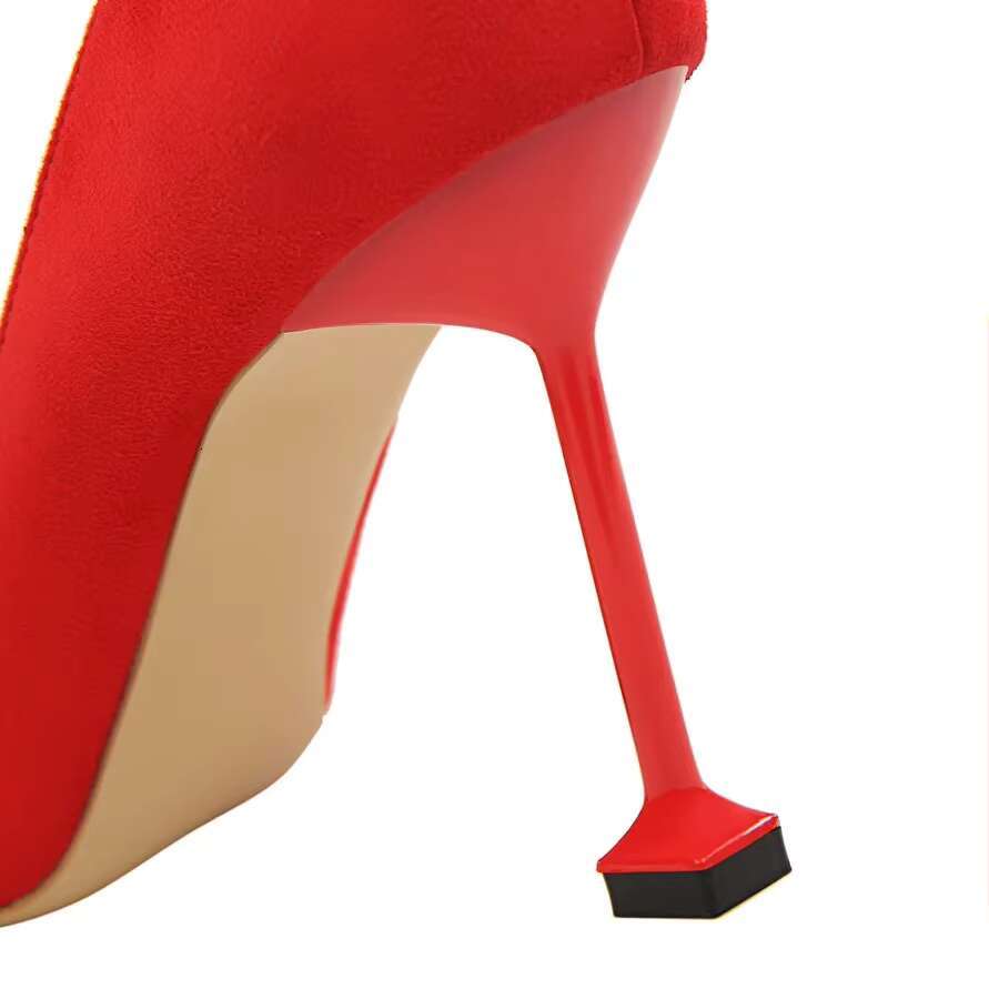 Women 9.5cm High Korean Pumps Lady Wedding Bridal Suede Purple Green Red Stiletto Heels Nightclub Office Party Shoes
