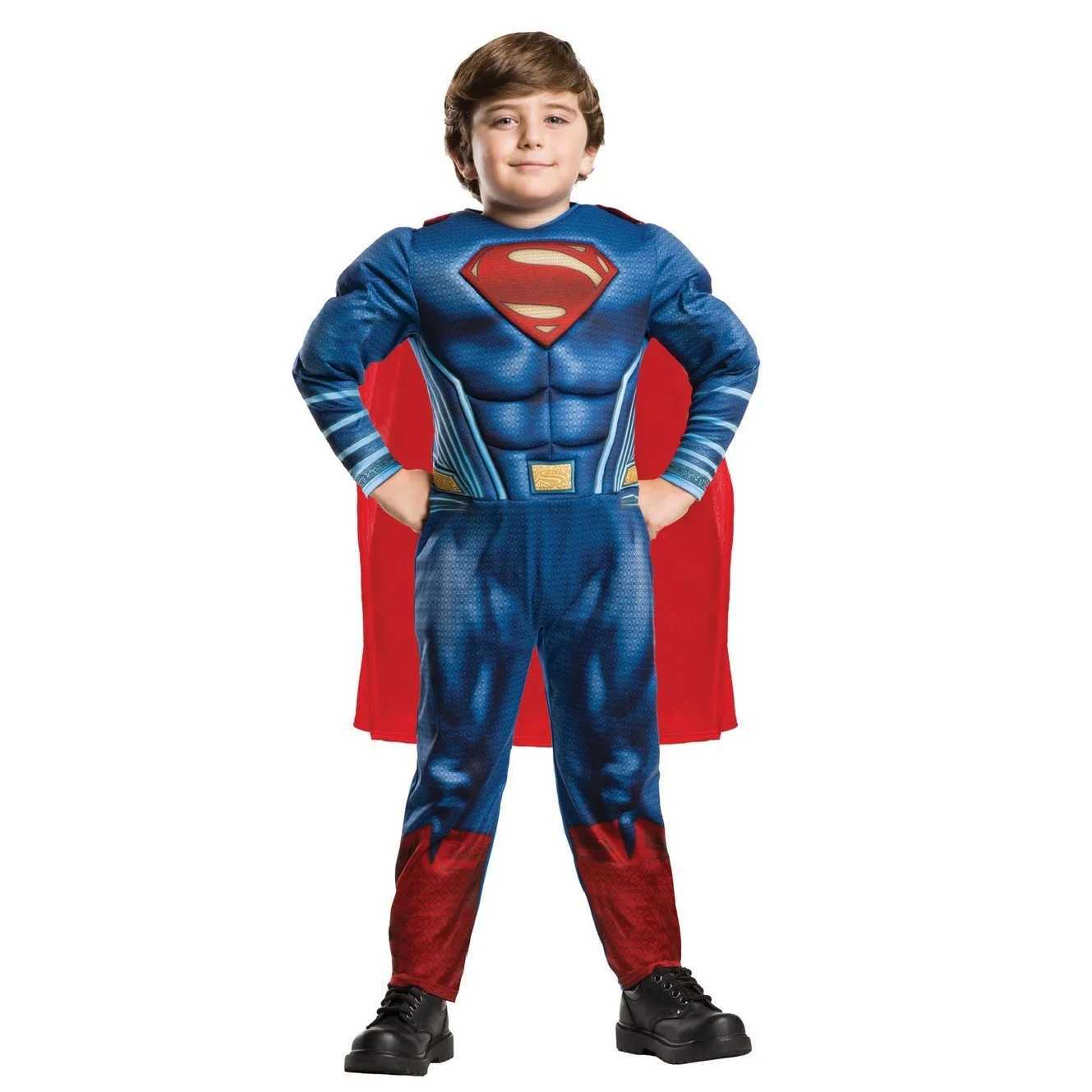 Hot Sale Movie Boys Captain Super hero Cosplay Blue Muscle Jumpsuit Costume with Superhero Cloak Halloween for Kid Man W250117