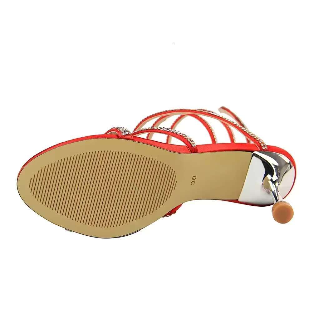 Women Party 8.5cm High Heels Summer Sexy Nightclub Sandals Female Red Green Ankle Strappy Roman Gladiator Crystal Sandles