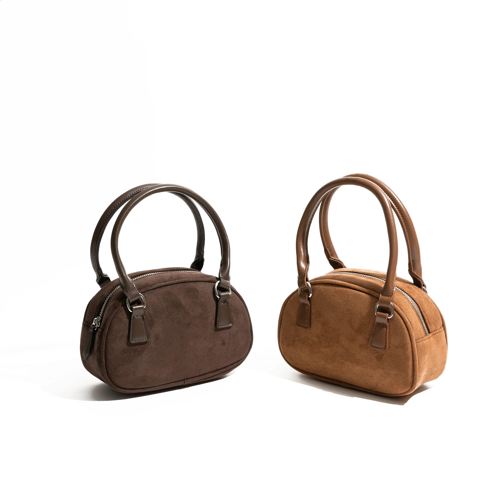 MABULA Vintage Small Bowling Hobo Bag Faux Suede Fabric Autumn Winter Shoulder Phone Purse Long Strap Lady Boston Pouch 250122