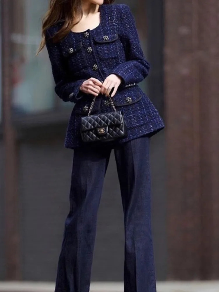 UCXQ Vintage Short Jacket European Style Square Neck Single Breasted All Match Elegant Tweed Coat Women Spring Autumn C2100 250120