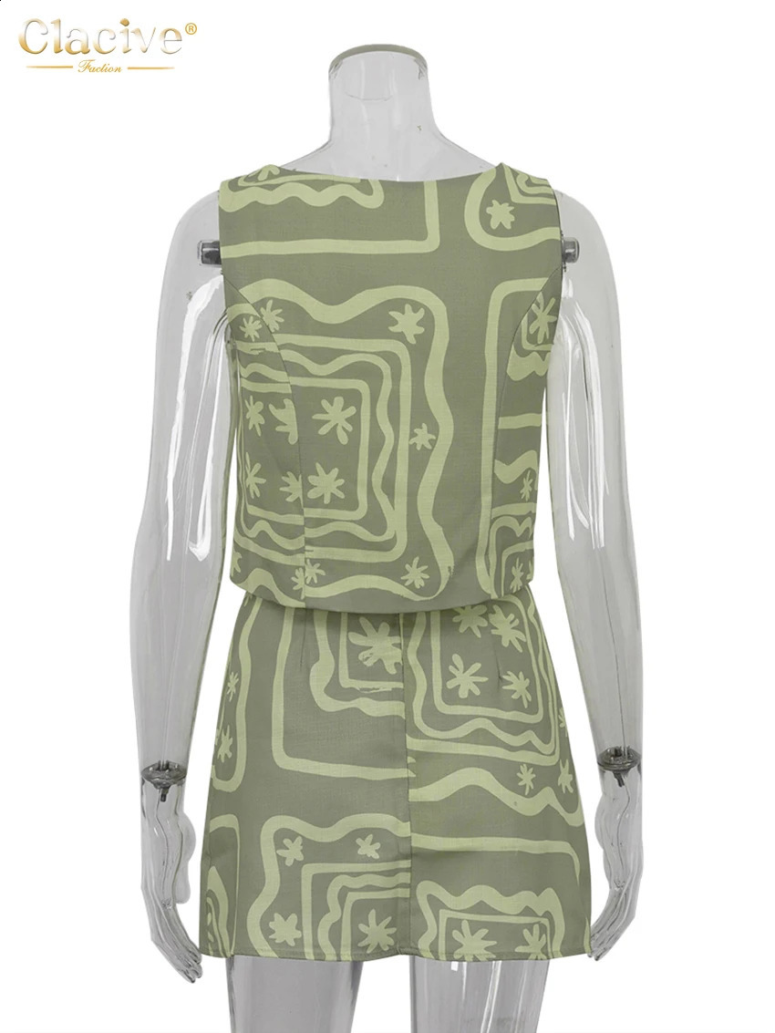 Clacive Sexy Loose Print 2 Piece Sets Women Outfit Summer Sleeveless Tank Top With High Waist Mini Skirts Set Female Streetwear 250113