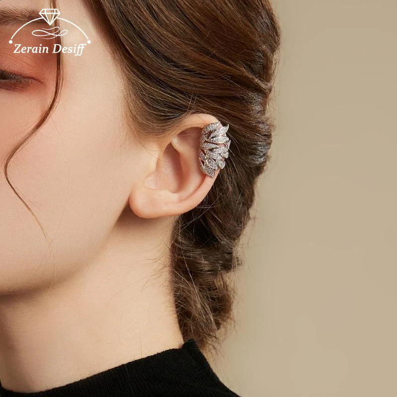 Gold Silver Color Metal Leaves Ear Clips Without Piercing For Women Sparkling Zircon Ear Cuff Clip Earrings Wedding Jewelry 250122
