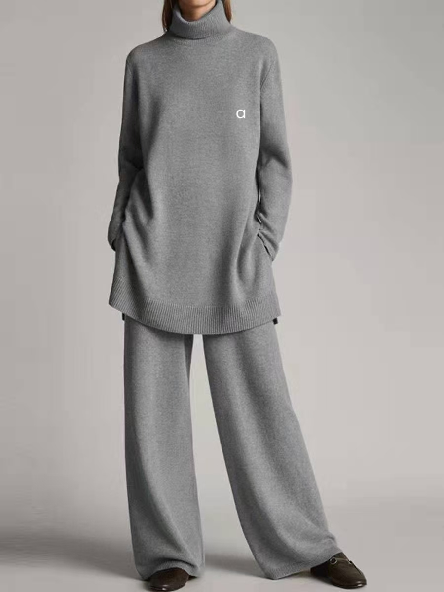 2025-- Women Yoga Two Piece Sets Suit Knit High Neck Loose casual Coat Casual Gym Suits Workout Tracksuits