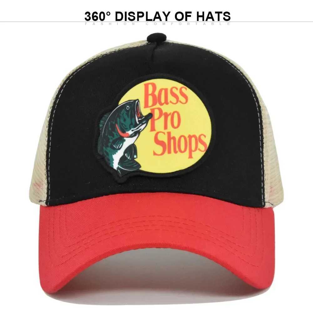 Bass Baseball Cap Travel Peaked Cap Bass-Pro Mens Embroidery Hip-Hop Cap Couple Style Sun Visor Adjustable Trucker Mesh Cap Y250205