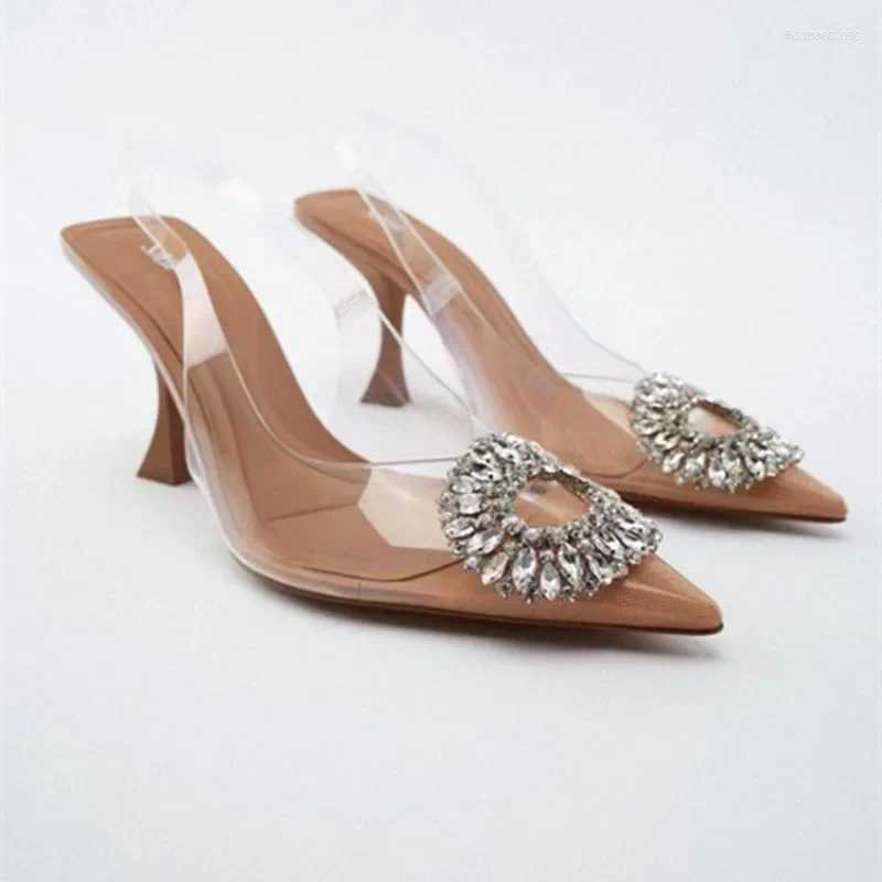 Sandals Luxury Women Rhinestone High Heel Women's Pointed Thin Heels Pumps Banquet Simple Plus Size 42