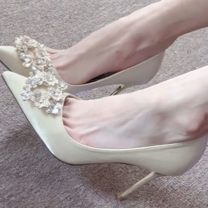 Women Dress Shoes Fashion High Heel Pointed Toe Dia Design Shining Triple hot Champagne Free shipping