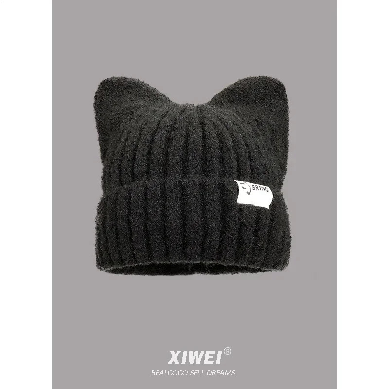 Japanese Y2k cute cat eared bear suitable for warm ear protection in autumn and winter for women sweet Versatile Pullover knitted hat 250109