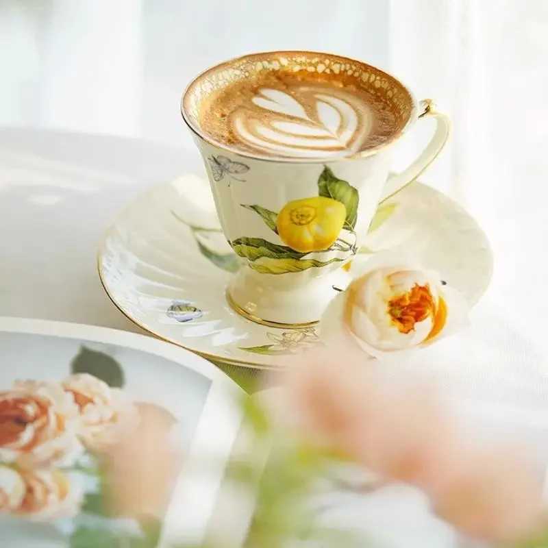Lemon Luxury Ceramic g Coffee Cup Set With Dessert Plate Europe Tea Cup And Saucers Set Vintage Porcelain Teapot resso Cups Z250205