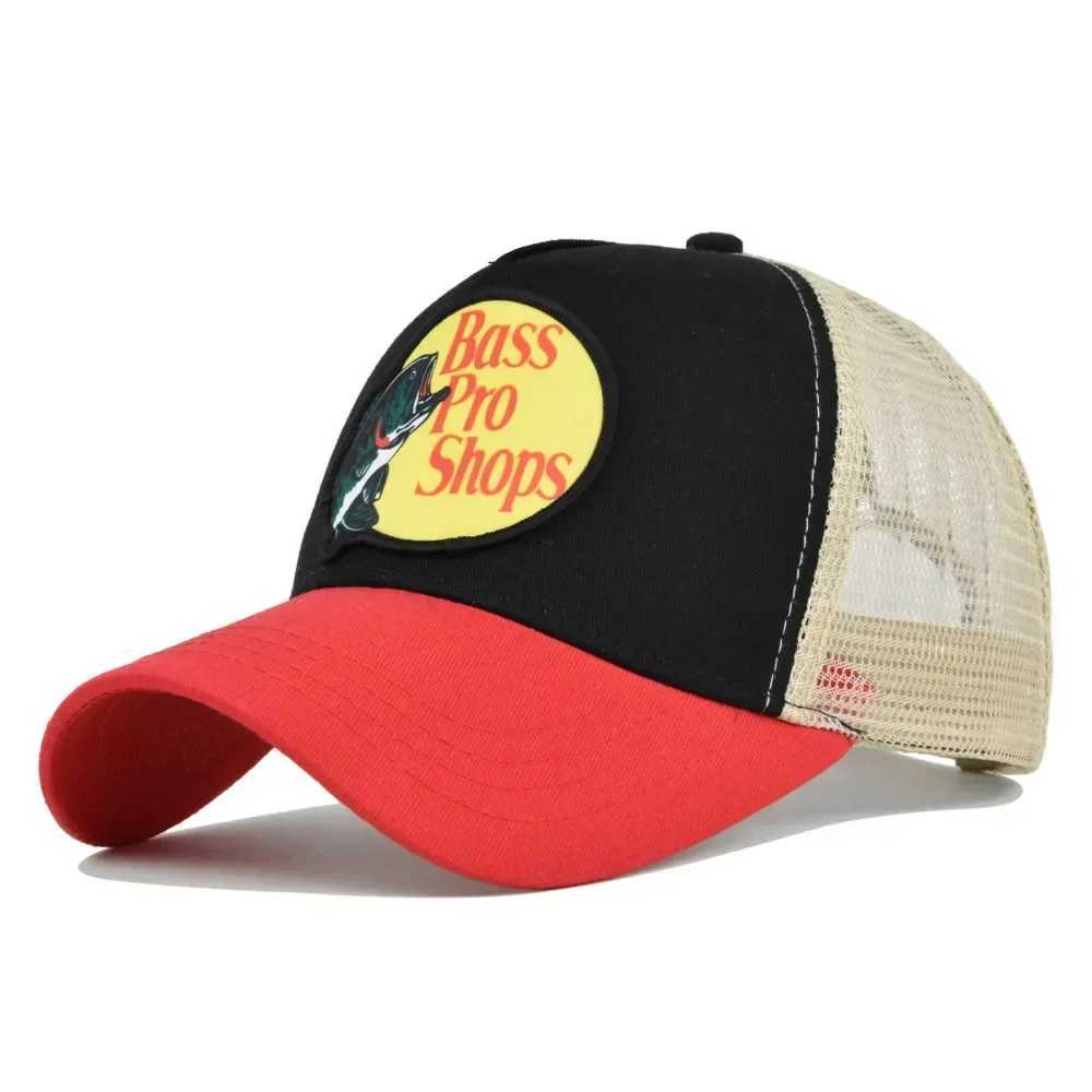 Bass Baseball Cap Travel Peaked Cap Bass-Pro Mens Embroidery Hip-Hop Cap Couple Style Sun Visor Adjustable Trucker Mesh Cap Y250205