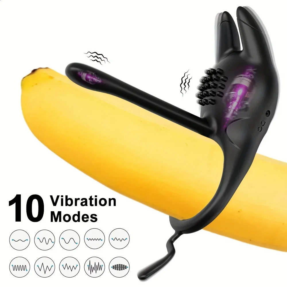 Vibrating Penis Ring Sex Toys 2 in 1 Cock with 10 Vibration Silicone Adult for Couples Vibrator 250121