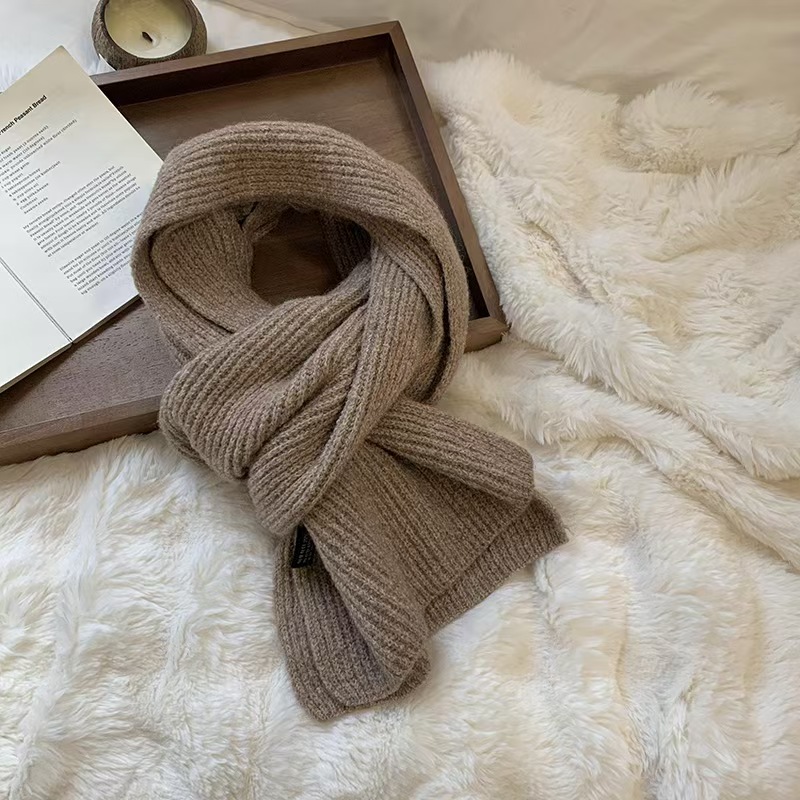 T128 scarf winter warm 2025 new style pure color warm soft wool knitted scarf shawl