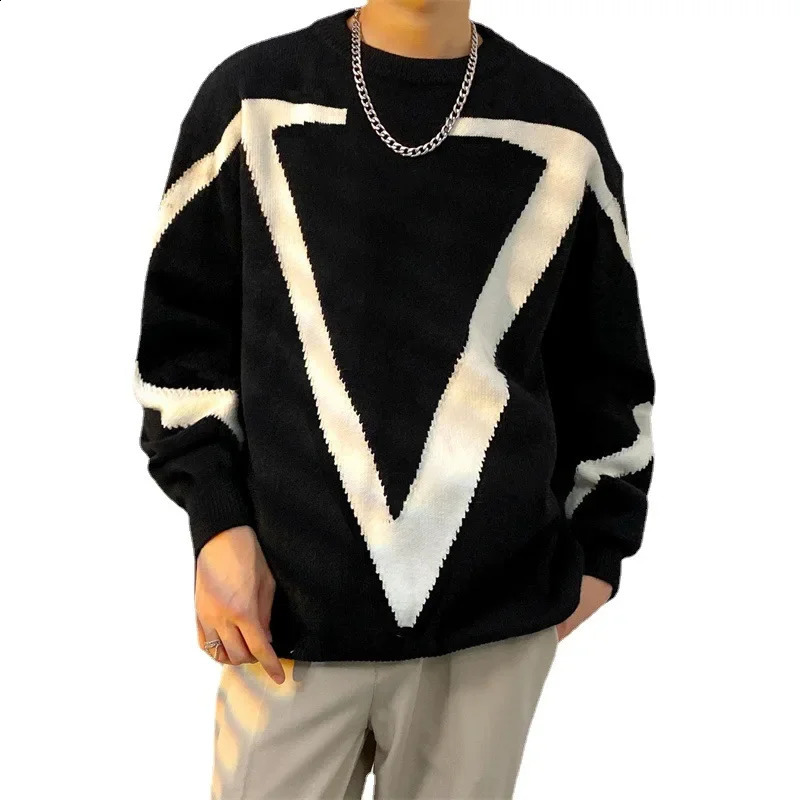 Autumn Winter Sweater Mens Japanese Vintage Color Blocking Trendy Ins Casual Hip Hop Versatile Round Neck Knitted To 250114Z