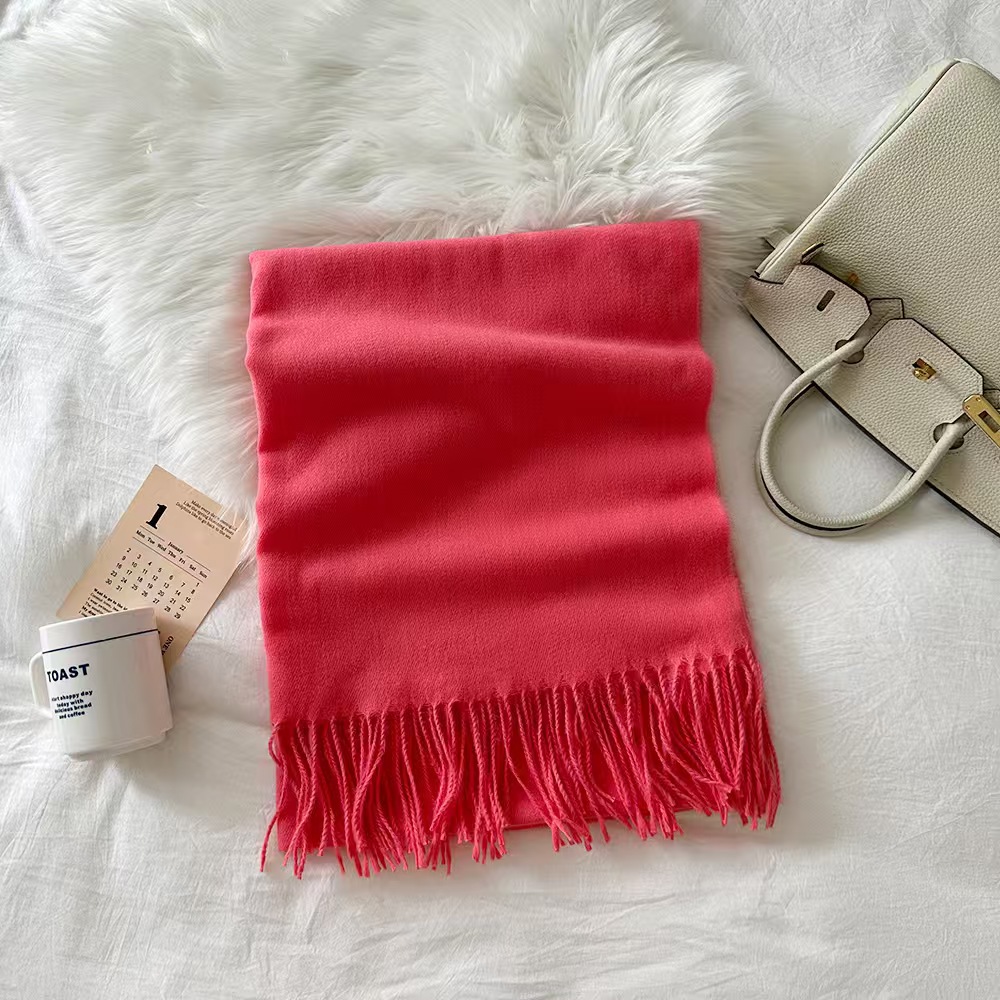 T132 scarf women's solid color cashmere autumn and winter new fashion high-end sense medium and long warm scarf shawl neck