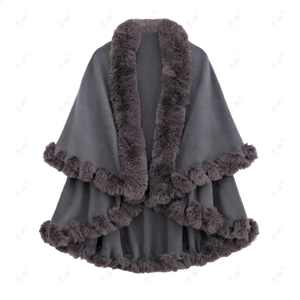 Live Streaming Goods Autumn And Winter Otter Rabbit Fur Collar Double-layer Cashmere Cape Shawl Plus Size Knitted 250121