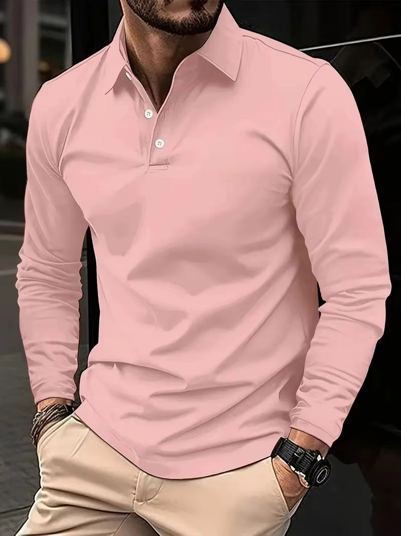 Spring And Autumn Men's Street Fashion Designer T-shirt With Collar Buttons Solid Color T-shirt High-end Casual And Comfortable Sports Long Sleev