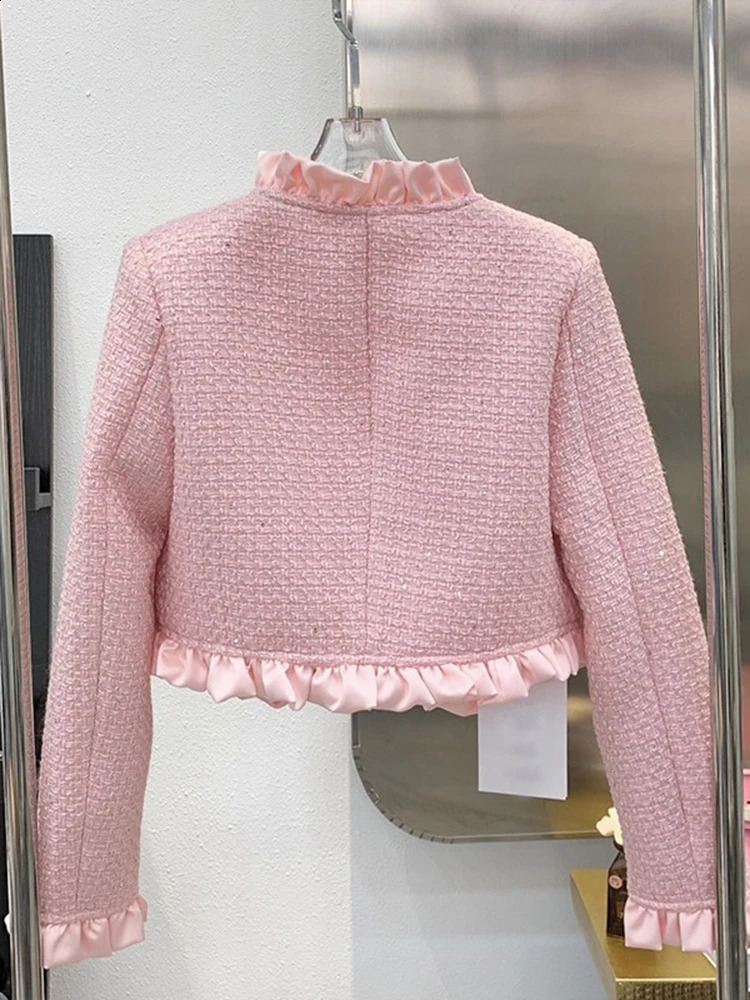 Ruffles Tweed Short Jackets n Coats Women Korean Double Breasted Chaquetas Cropped Tops Casual Slim Elegant Casacas 250120