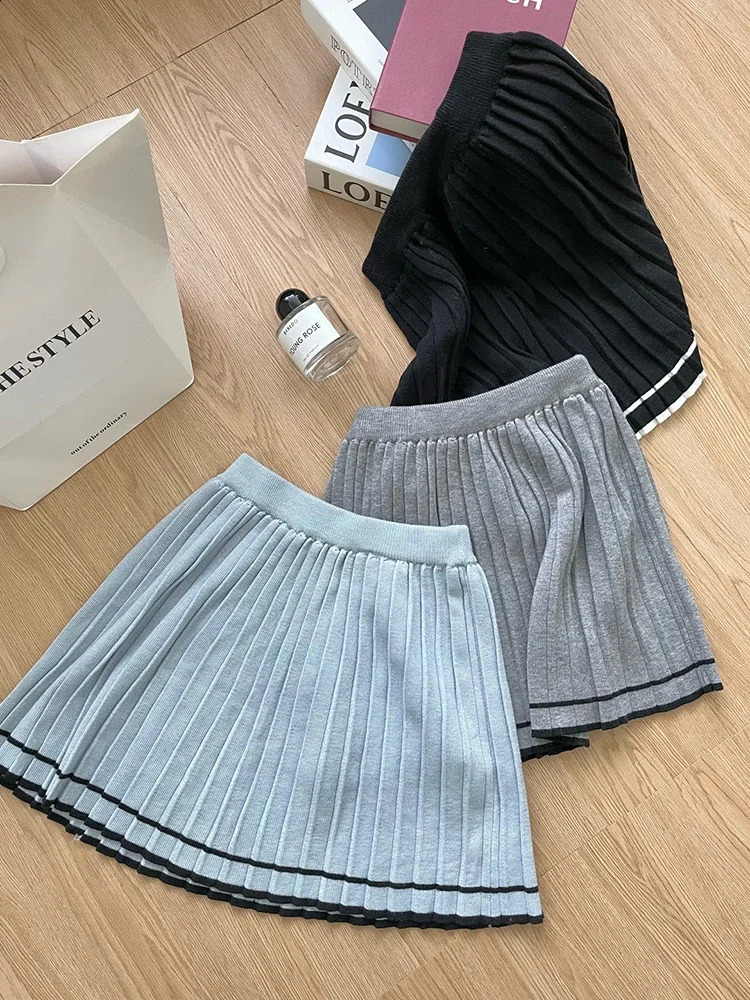 Fall Women Korean Vintage Slim Mori Knit Birthday Outfits 2 Piece Set Long Sleeve Single-breasted Top Gyaru Mini Skirt 250116