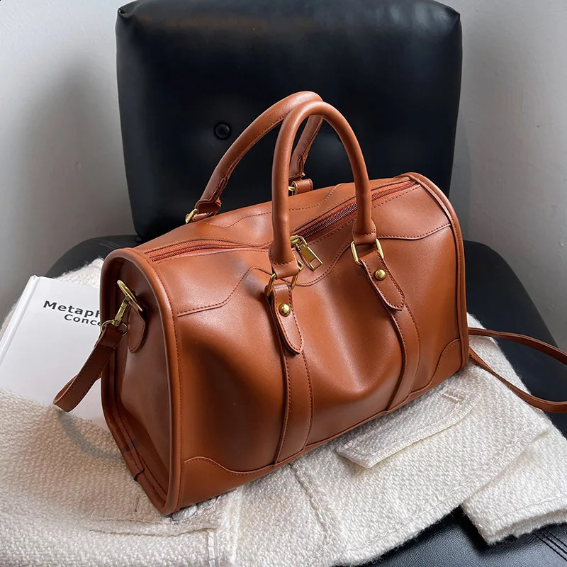 n Boston handbag for women big pu Leather female Shoulder Crossbody Bags Large Capacity Travel bag brown 250122