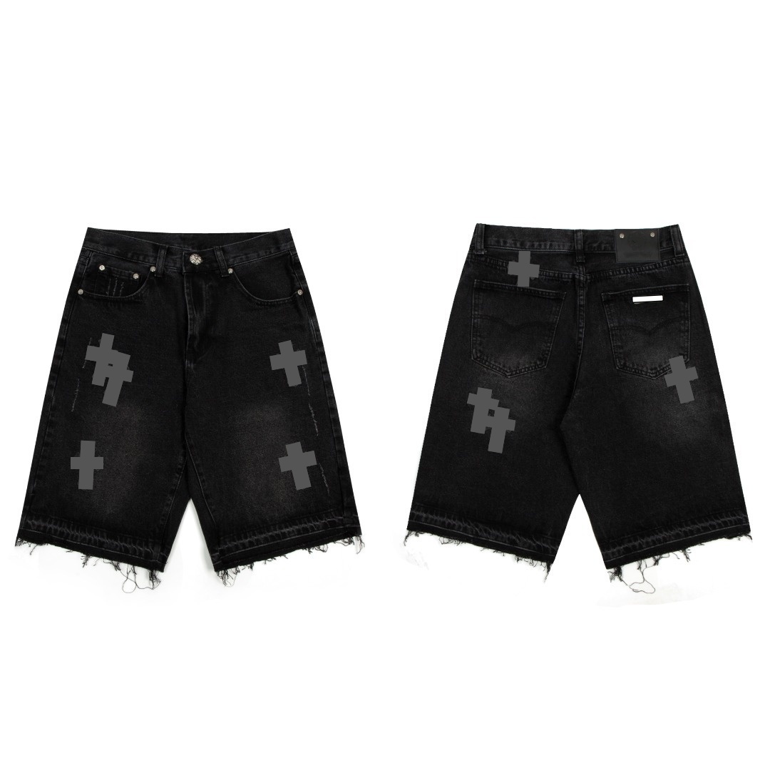 Chrome Quality Shorts Sanskrit Jorts Designer Ripped Chromelysheartsjorts Distressed Graphic Jeans Hip Hop shorts Streetwear Trendy High Qualityshort 