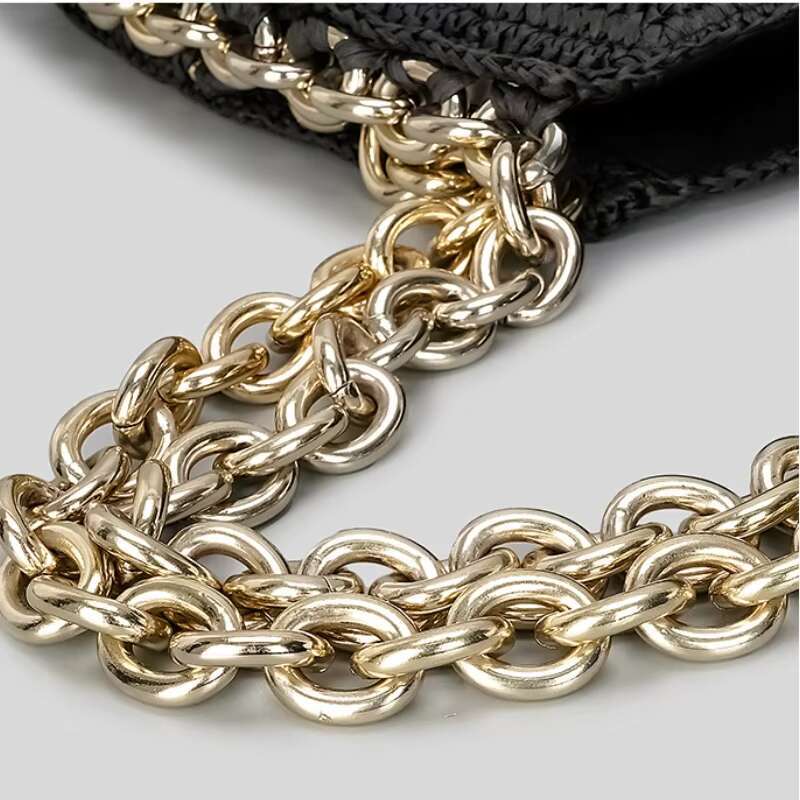 Brand Designer Large Capacity Straw Tote Handmade Paper Rope Woven Shoulder Thick Gold Chain Summer Travel Beach Bag
