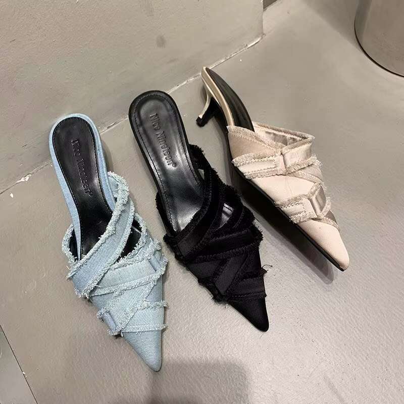 2025 Women Mules Elegant Sandals Pumps Summer Female Shoes Low Heels New In Fashion Ladies Sandal Pointed Toe Slides Footwear