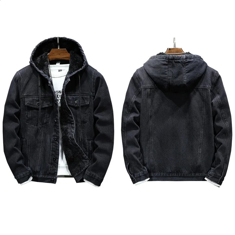 Thicker Winter Jacket Men Warmer Hooded Denim Lambswool and Padded Lamb Wool Fleece Mens Clothes 250110Z